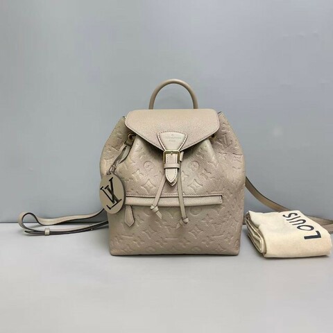 LV路易威登Montsouris壓紋全皮灰色後背包 晶片款