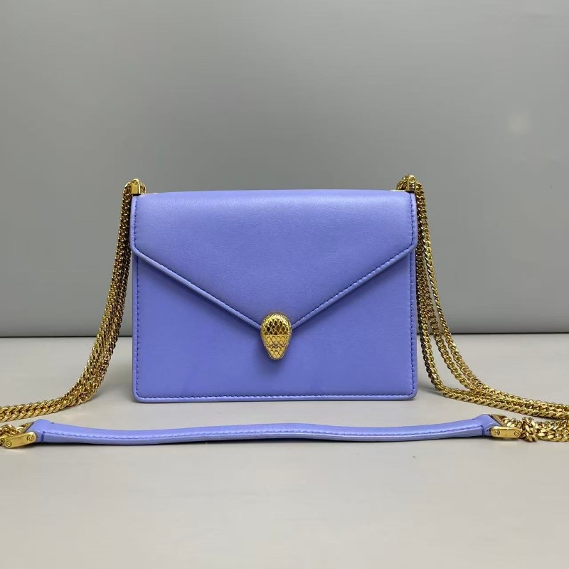 Bvlgari 藍紫色全皮金蛇頭雙鏈包-0