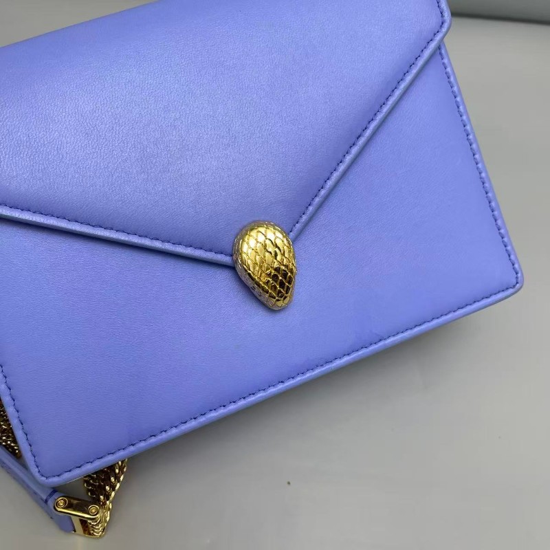 Bvlgari 藍紫色全皮金蛇頭雙鏈包-7