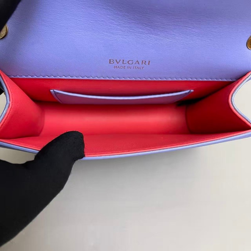 Bvlgari 藍紫色全皮金蛇頭雙鏈包-8