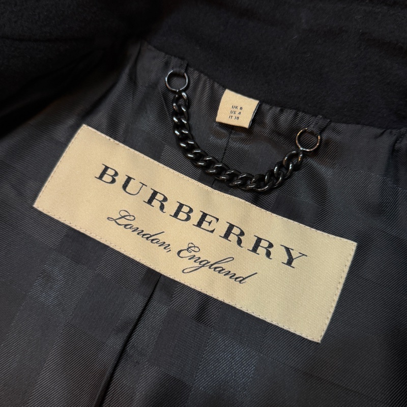 BURBERRY英國黑色軍裝羊毛羊絨大衣UK6-11