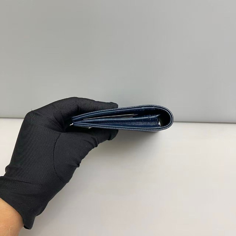 Chanel 深藍色牛皮荔枝紋雙C長款銀包 長夾-2