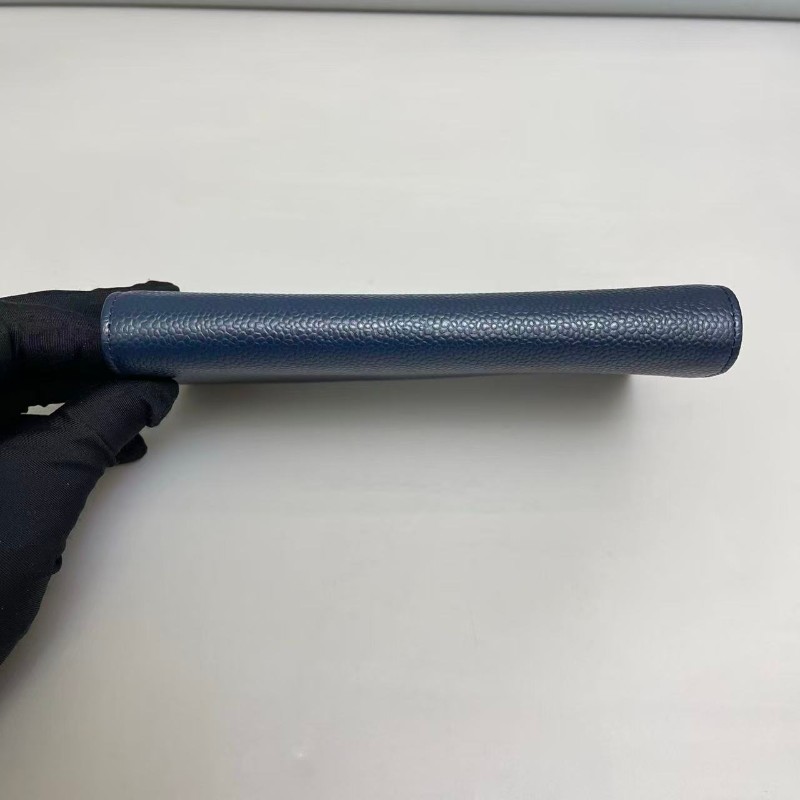 Chanel 深藍色牛皮荔枝紋雙C長款銀包 長夾-4