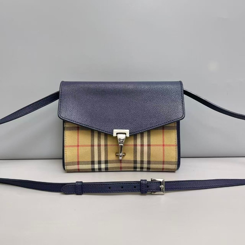 Burberry Macken藍色牛皮格紋郵差包-0