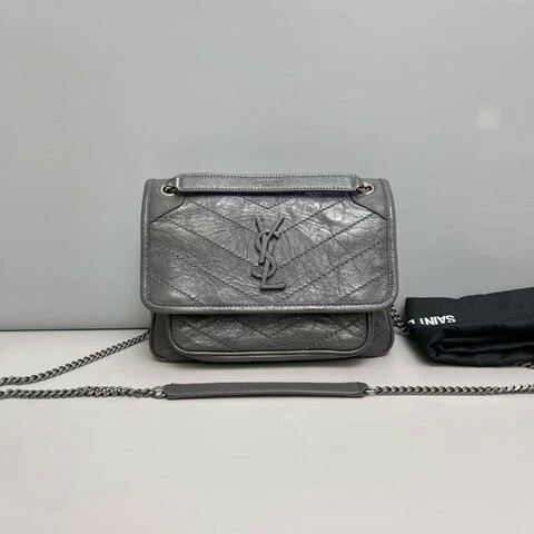 YSL Niki小號灰色全皮小號郵差包 D扣