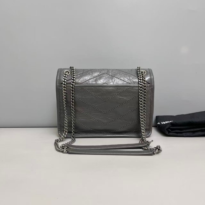 YSL Niki小號灰色全皮小號郵差包 D扣-1