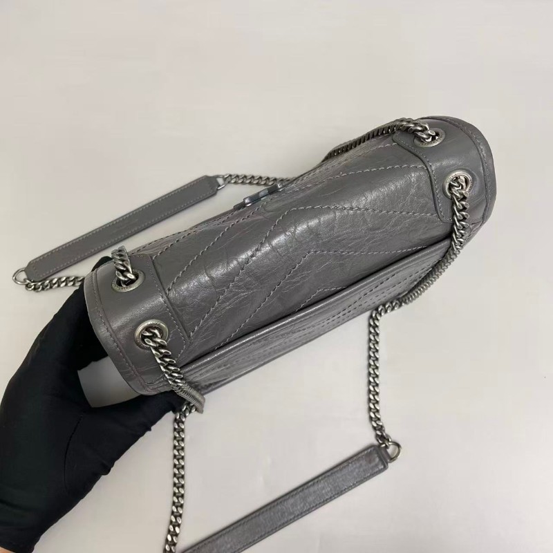 YSL Niki小號灰色全皮小號郵差包 D扣-7
