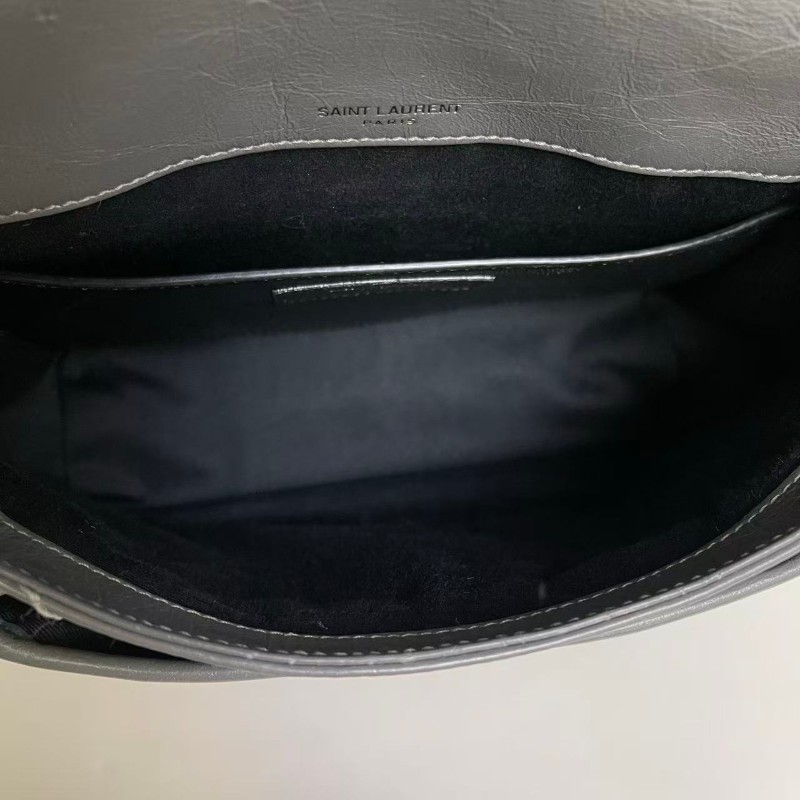 YSL Niki小號灰色全皮小號郵差包 D扣-8