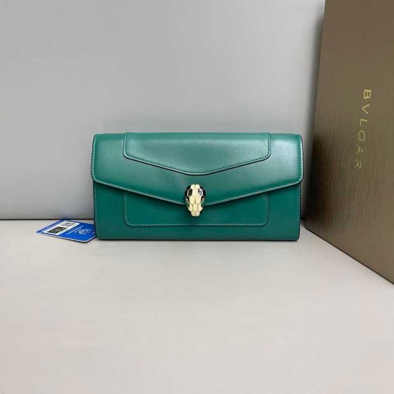 Bvlgari 全皮祖母綠長款蛇頭 長夾 銀包-0