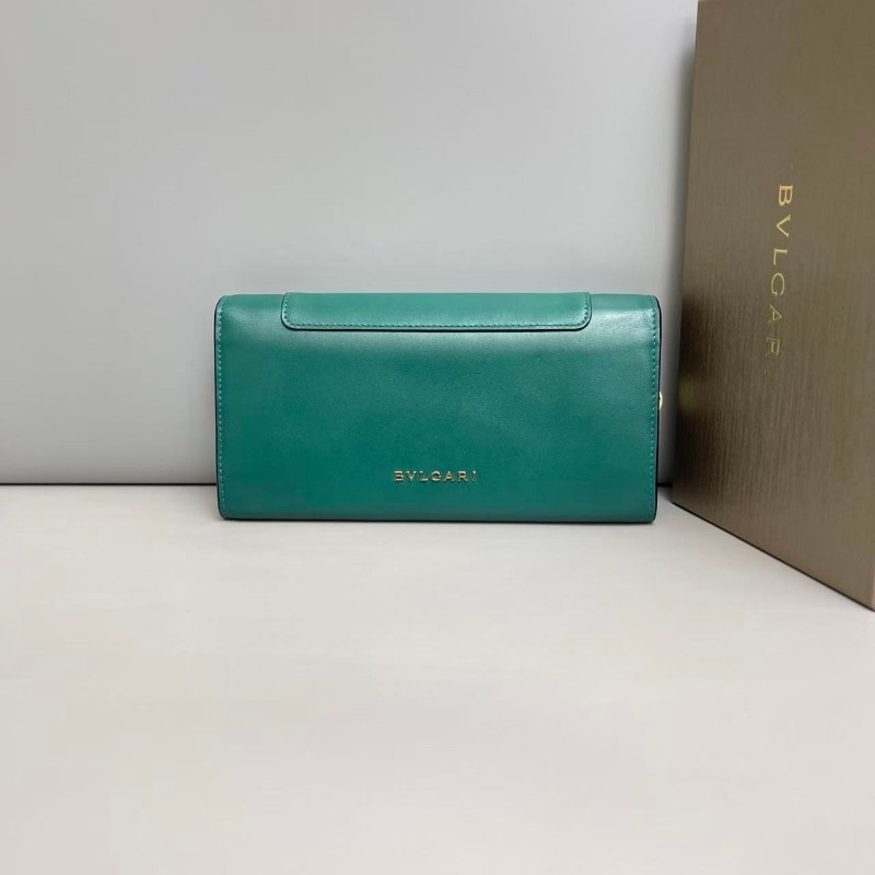 Bvlgari 全皮祖母綠長款蛇頭 長夾 銀包-1