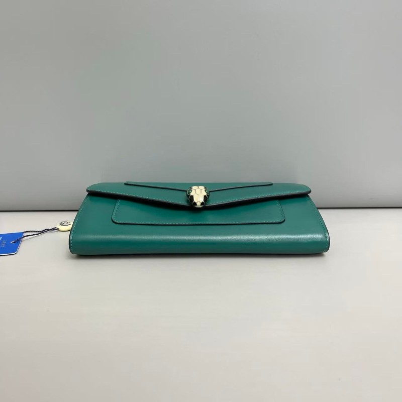 Bvlgari 全皮祖母綠長款蛇頭 長夾 銀包-4