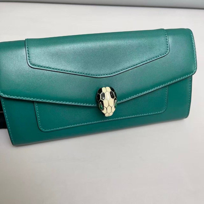 Bvlgari 全皮祖母綠長款蛇頭 長夾 銀包-6