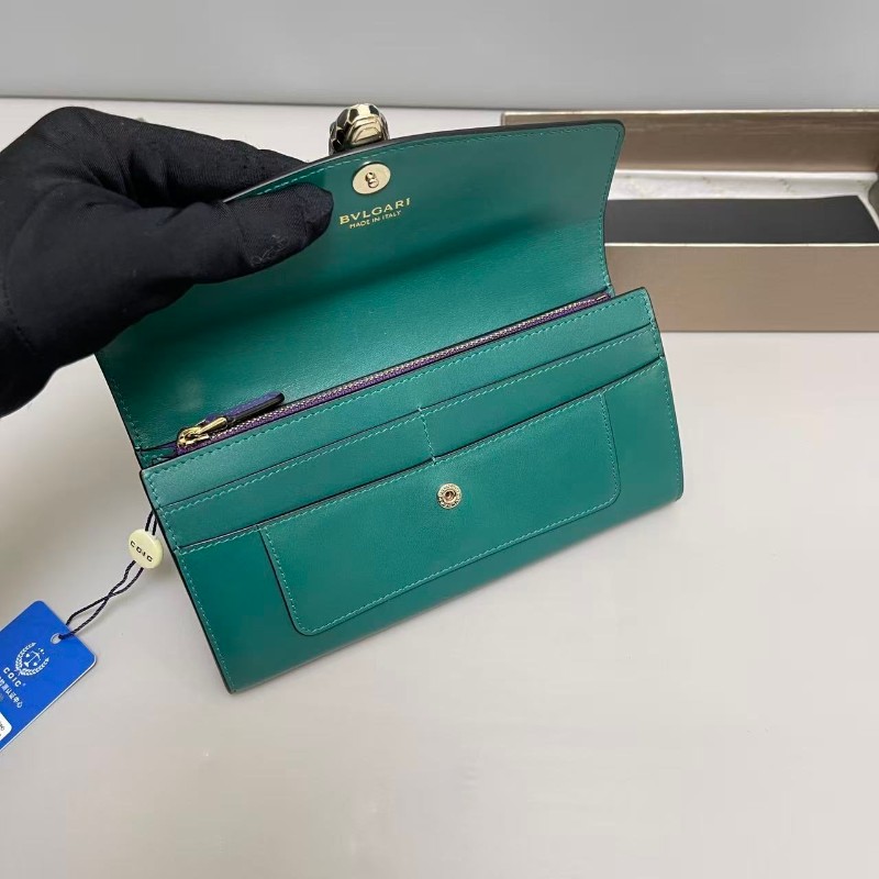 Bvlgari 全皮祖母綠長款蛇頭 長夾 銀包-8