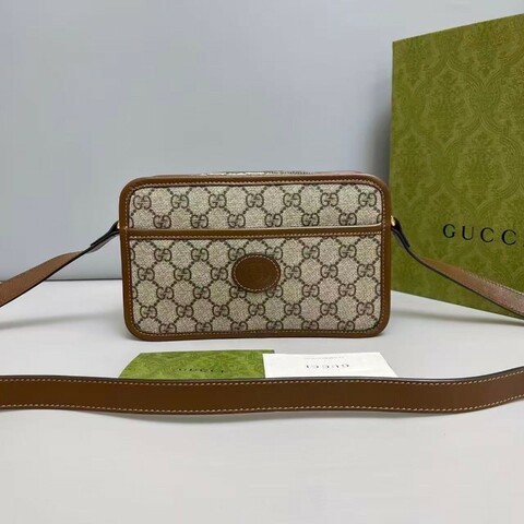 Gucci 老花焦糖色雙G相機包