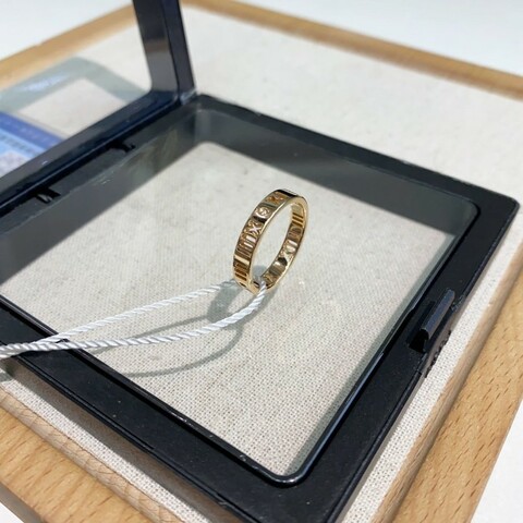 Tiffany 18k玫瑰金atlas羅馬鏤空四鑽戒指52號