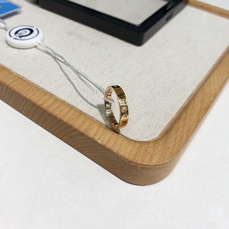 Tiffany 18k玫瑰金atlas羅馬鏤空四鑽戒指52號-1