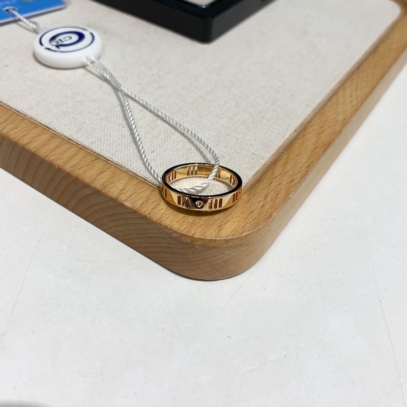 Tiffany 18k玫瑰金atlas羅馬鏤空四鑽戒指52號-3