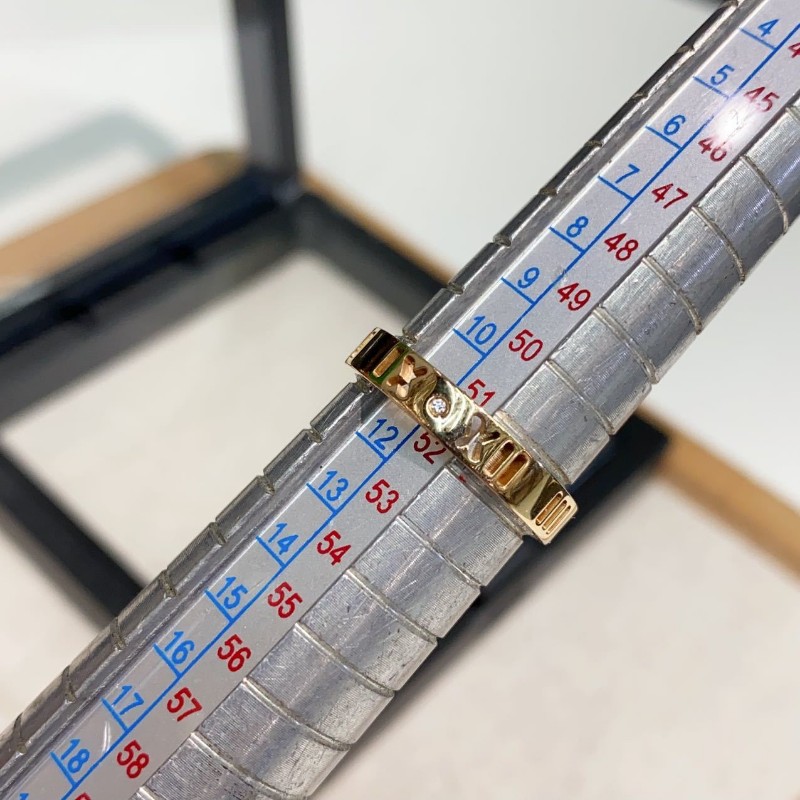 Tiffany 18k玫瑰金atlas羅馬鏤空四鑽戒指52號-5