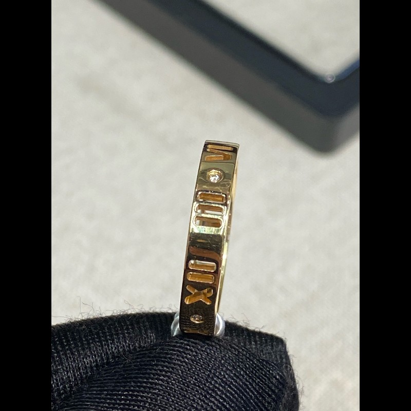 Tiffany 18k玫瑰金atlas羅馬鏤空四鑽戒指52號-8