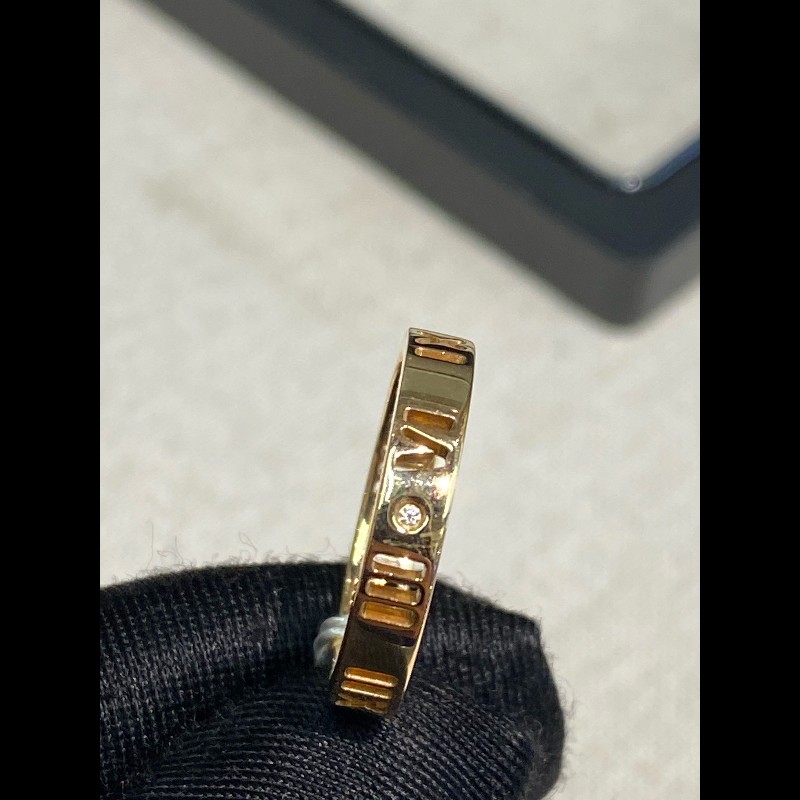 Tiffany 18k玫瑰金atlas羅馬鏤空四鑽戒指52號-9