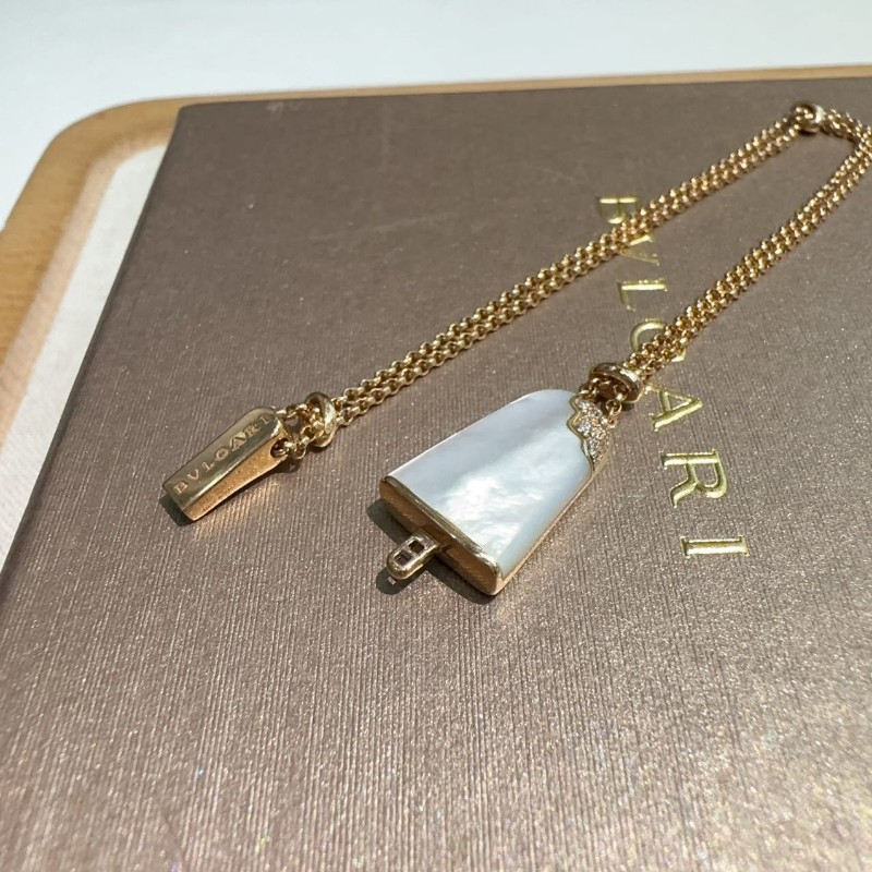 BVLGARI S號玫瑰金鑲鑽白貝母冰淇淋手鍊-3