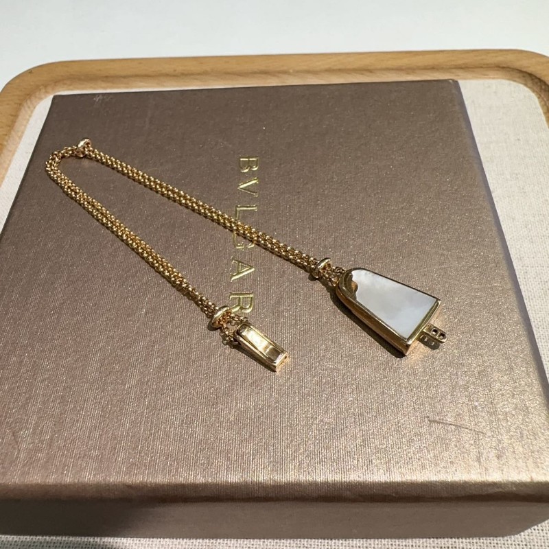 BVLGARI S號玫瑰金鑲鑽白貝母冰淇淋手鍊-4