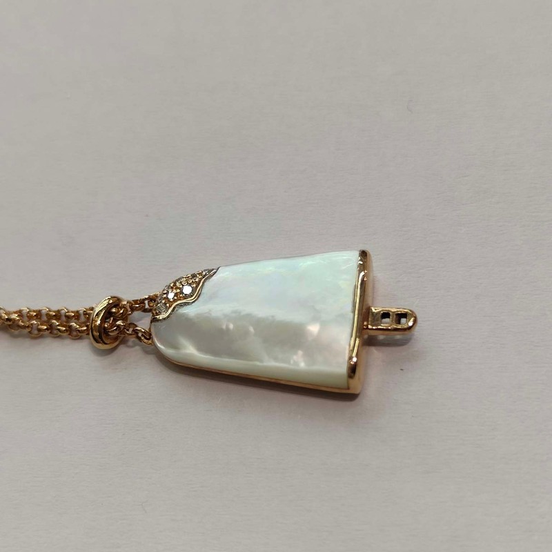 BVLGARI S號玫瑰金鑲鑽白貝母冰淇淋手鍊-10