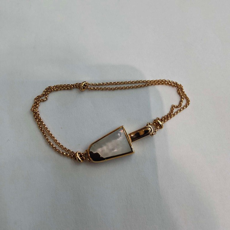 BVLGARI S號玫瑰金鑲鑽白貝母冰淇淋手鍊-23