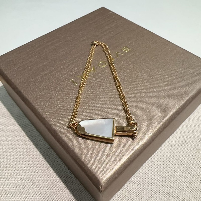 BVLGARI S號玫瑰金鑲鑽白貝母冰淇淋手鍊-2