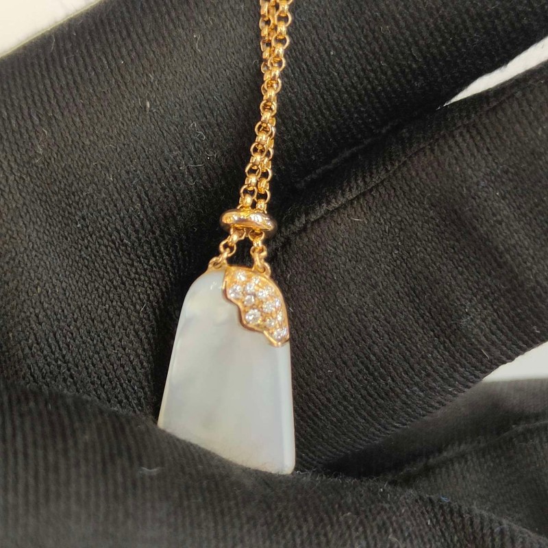 BVLGARI S號玫瑰金鑲鑽白貝母冰淇淋手鍊-16