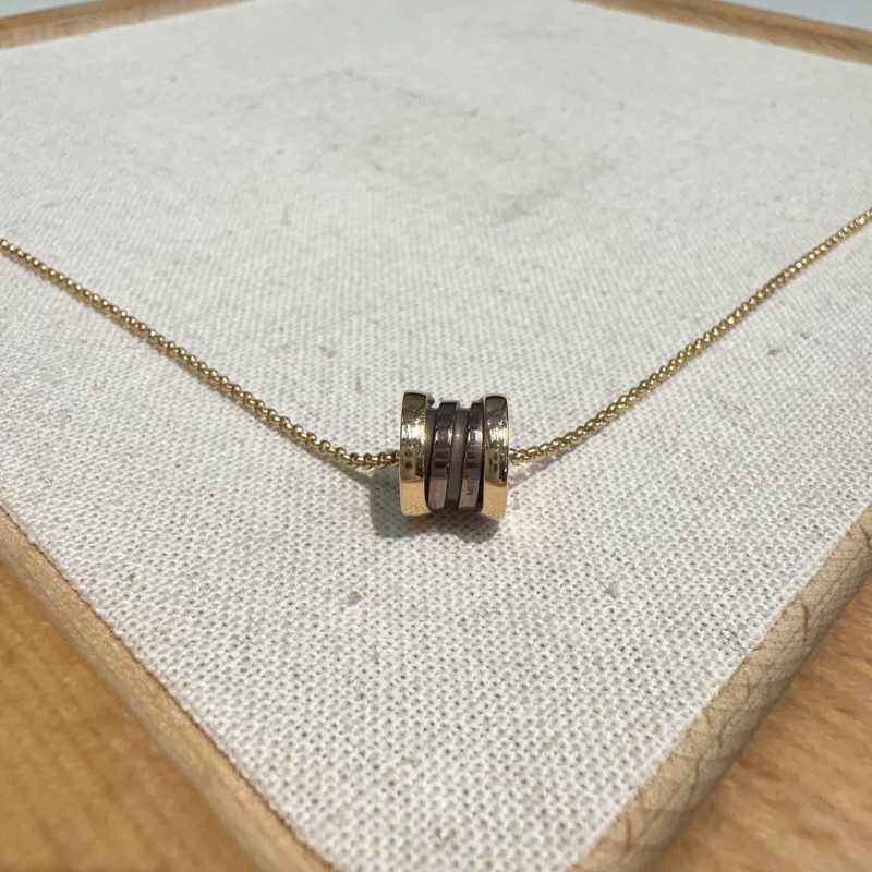 Bvlgari 18k玫瑰金棕色陶瓷彈簧項鍊 mini小蠻腰-1