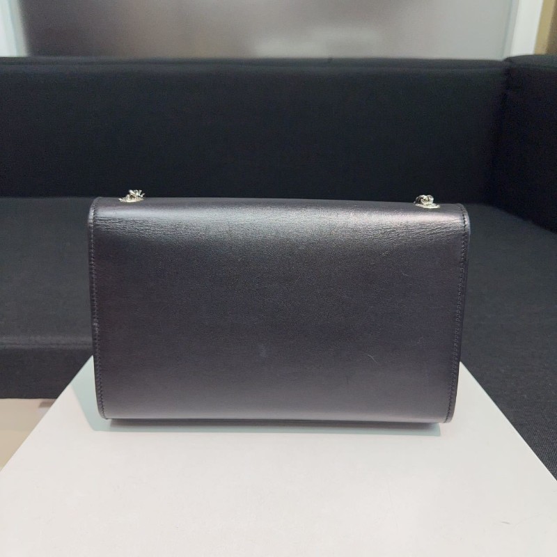 YSL kate流蘇光面牛皮黑銀鏈條包 經典logo裝飾-3