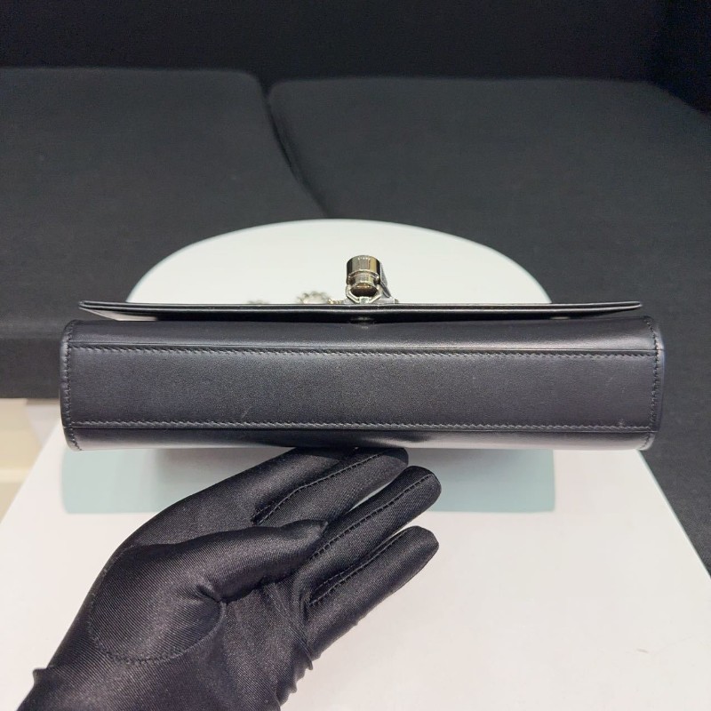 YSL kate流蘇光面牛皮黑銀鏈條包 經典logo裝飾-4