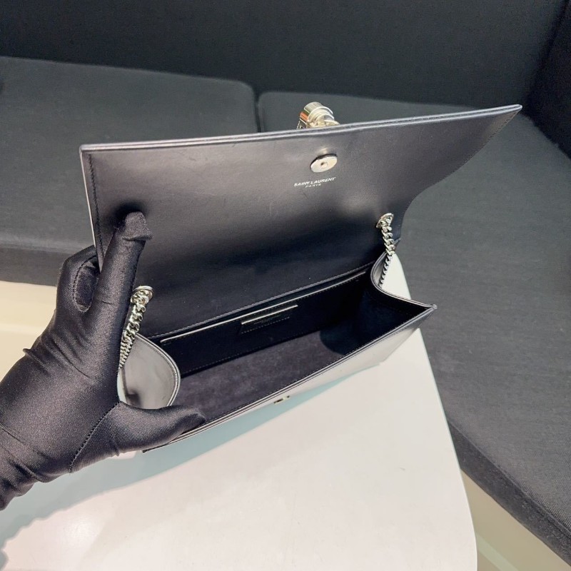 YSL kate流蘇光面牛皮黑銀鏈條包 經典logo裝飾-5