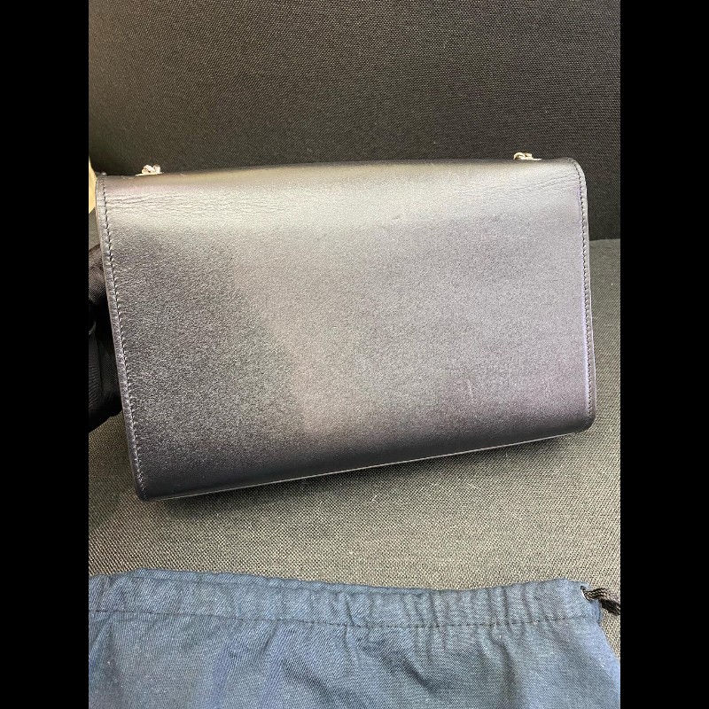 YSL kate流蘇光面牛皮黑銀鏈條包 經典logo裝飾-7