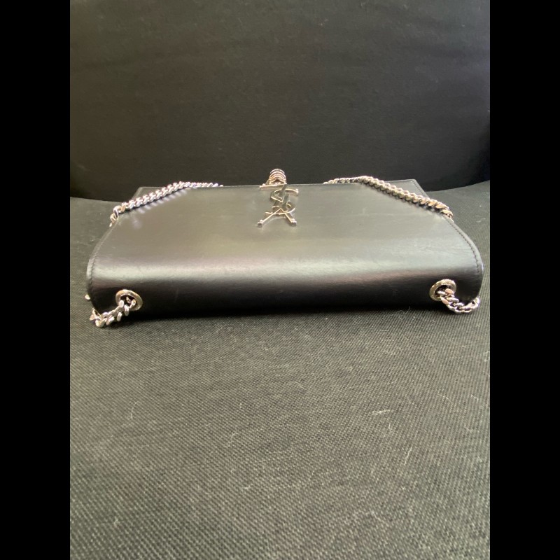 YSL kate流蘇光面牛皮黑銀鏈條包 經典logo裝飾-11