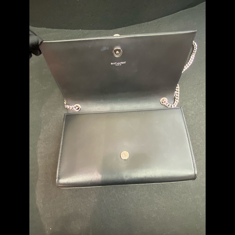 YSL kate流蘇光面牛皮黑銀鏈條包 經典logo裝飾-12