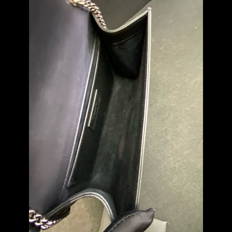 YSL kate流蘇光面牛皮黑銀鏈條包 經典logo裝飾-17