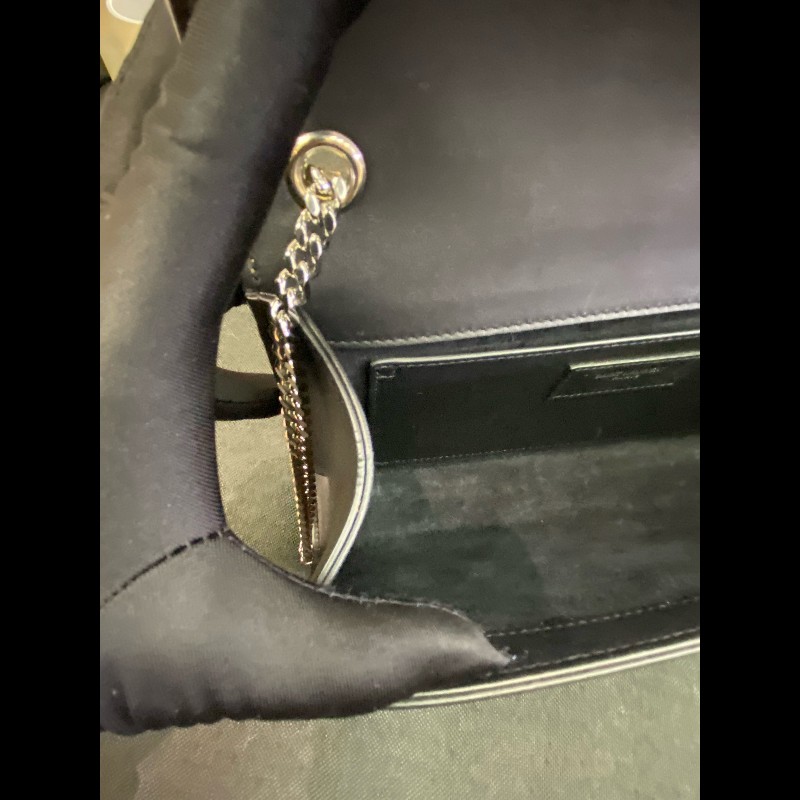 YSL kate流蘇光面牛皮黑銀鏈條包 經典logo裝飾-21