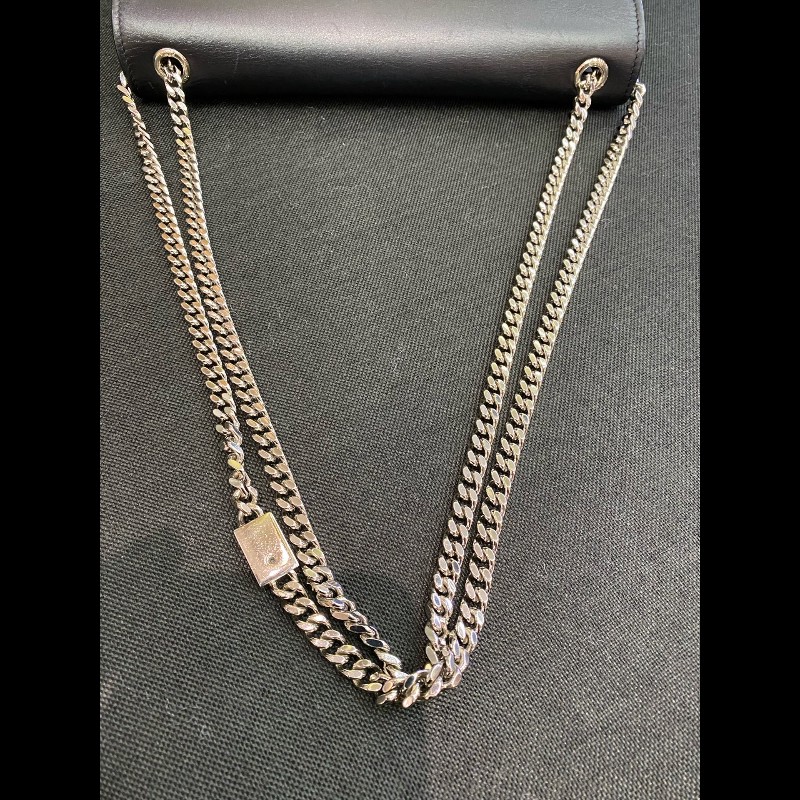 YSL kate流蘇光面牛皮黑銀鏈條包 經典logo裝飾-22