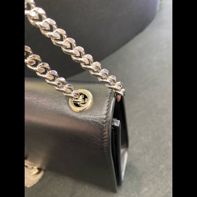 YSL kate流蘇光面牛皮黑銀鏈條包 經典logo裝飾-25