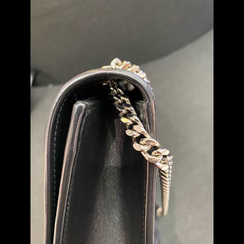 YSL kate流蘇光面牛皮黑銀鏈條包 經典logo裝飾-28