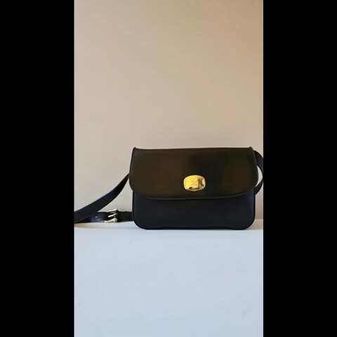 【LA LUNE】絕版古董包 Celine 黑金色側背包 斜背包 皮革包 單肩包 中古包