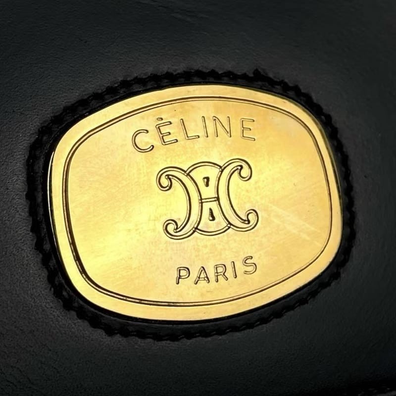 【LA LUNE】絕版古董包 Celine 黑金色側背包 斜背包 皮革包 單肩包 中古包-4