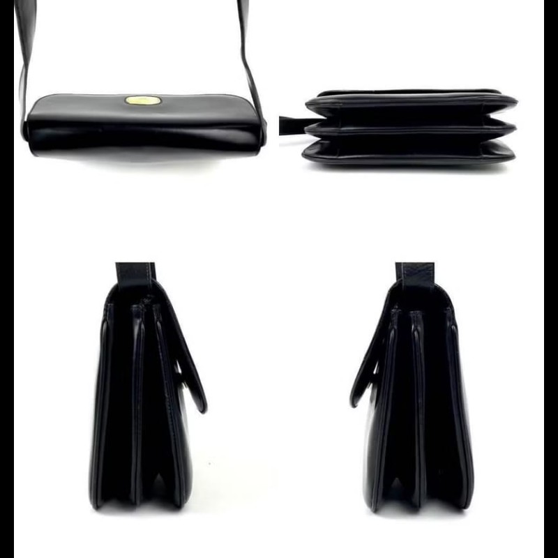 【LA LUNE】絕版古董包 Celine 黑金色側背包 斜背包 皮革包 單肩包 中古包-7