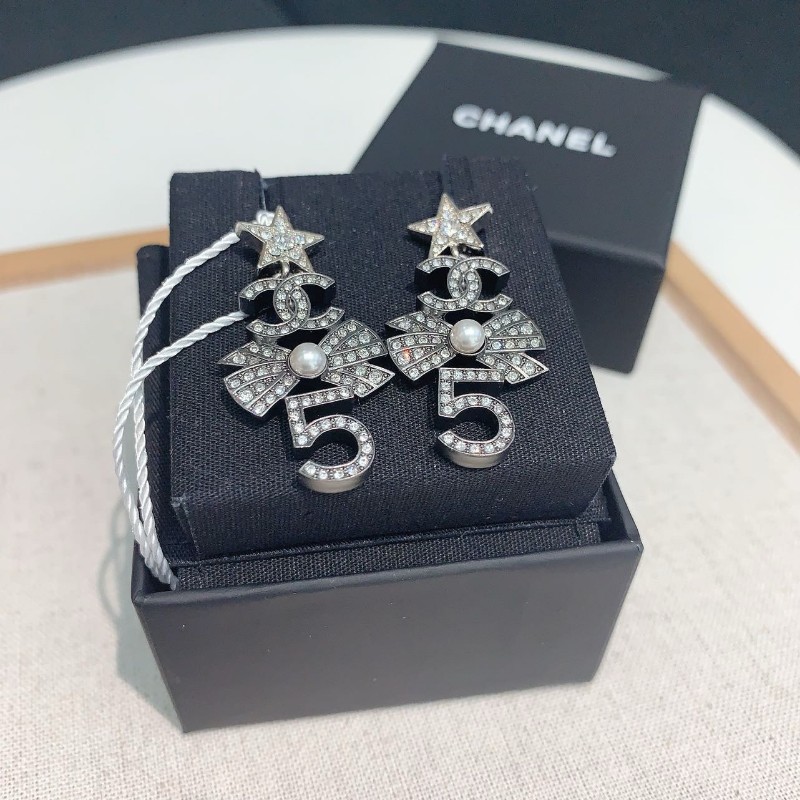 Chanel 22p重工星星蝴蝶結5號耳釘-0