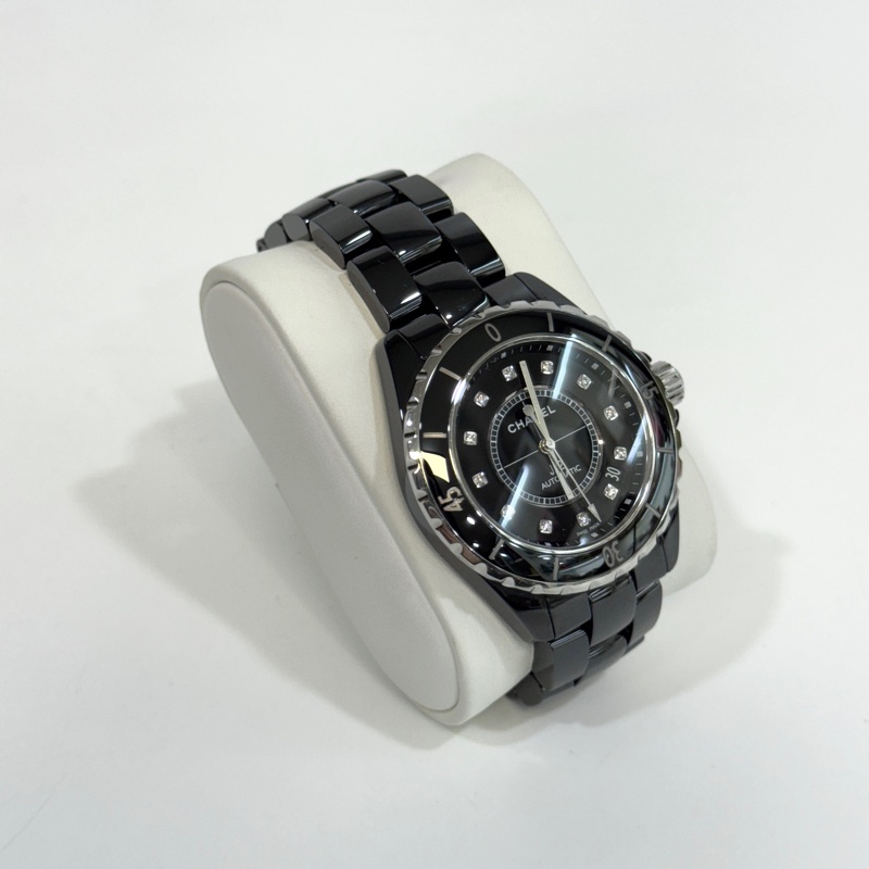 Chanel黑色12點鑽J12陶瓷腕錶38mm H5702-4