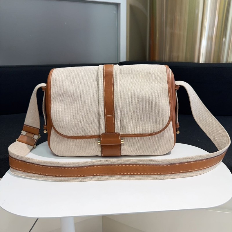 Hermes bourlingue金棕拼帆布銀扣郵差肩背包-0