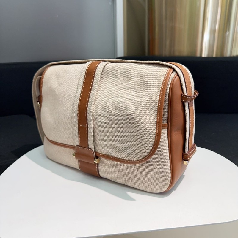 Hermes bourlingue金棕拼帆布銀扣郵差肩背包-2