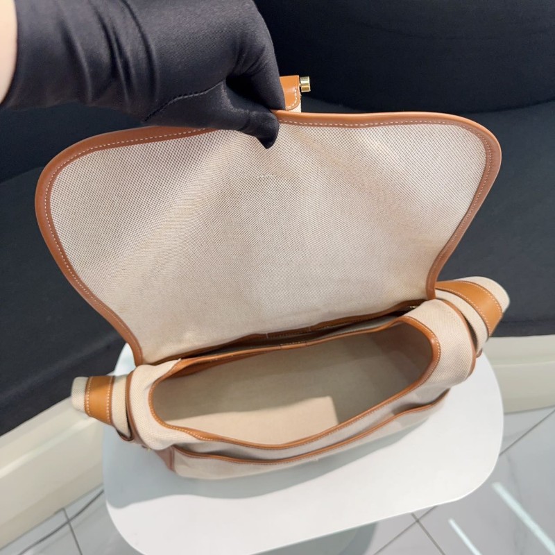 Hermes bourlingue金棕拼帆布銀扣郵差肩背包-5